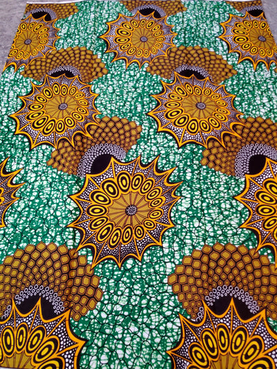 Green and Gold African Ankara Print Fabric