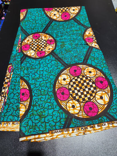 Green and Pink African Ankara Print Fabric