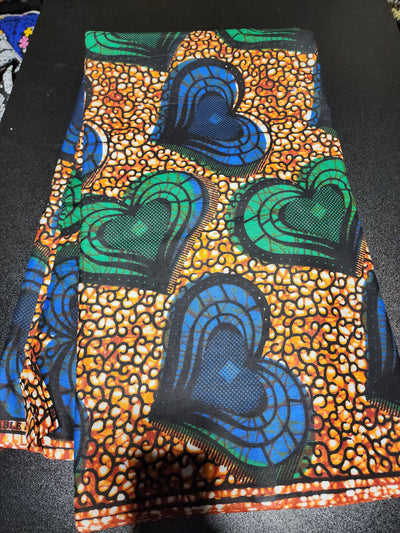 Brown, Blue and Green African Ankara Print Fabric