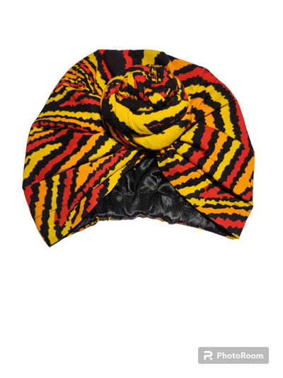 Yellow and Black Pre-tied Headwrap