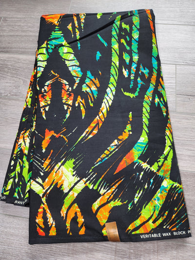 Black, Green and Orange African Print Fabric, Ankara Fabric