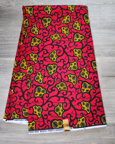 Red and Yellow African Print Fabric, Ankara Fabric