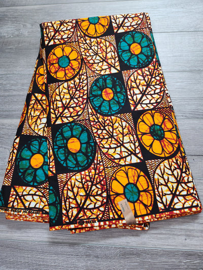 Orange and Teal African Print Fabric, Ankara Fabric