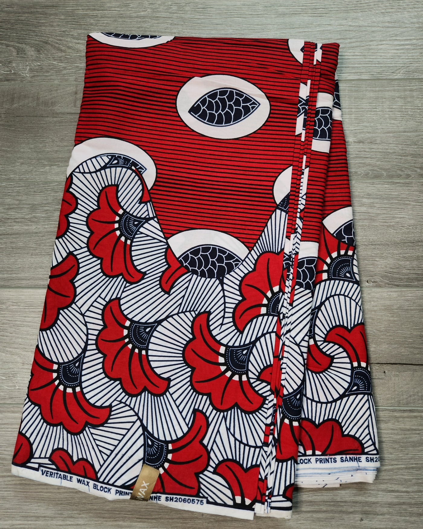 Red and White African Ankara Print Fabric
