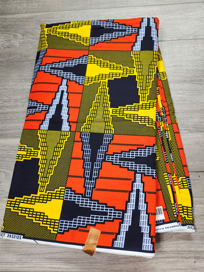 Orange and Navy African Print Fabric, Ankara Fabric