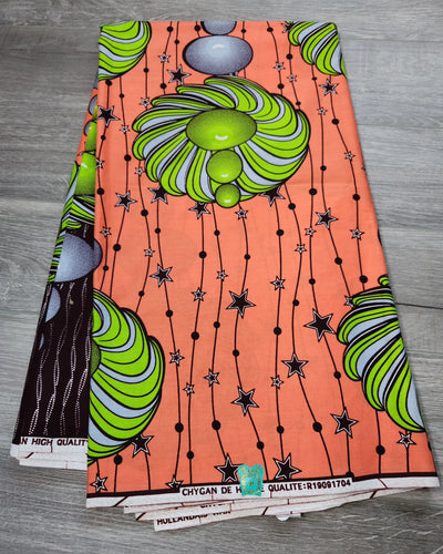 Orange African Print Fabric, Ankara Fabric