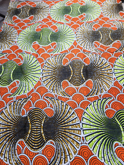 White and Orange African Print Fabric, Ankara Fabric