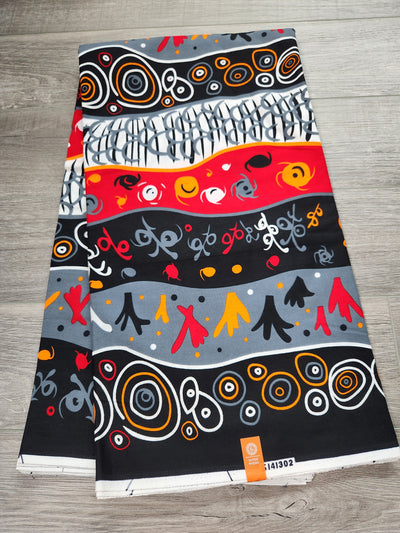 Gray, Red and Black African Ankara Print Fabric, Ankara Fabric