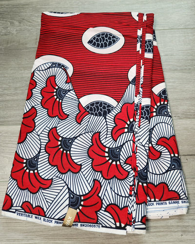 Red and White African Ankara Print Fabric