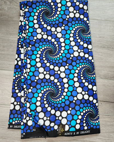 Black, White and Blue African Ankara Print Fabric