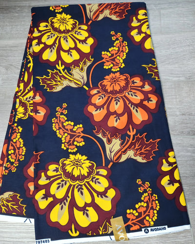Black and Yellow African Print Fabric, Ankara Fabric