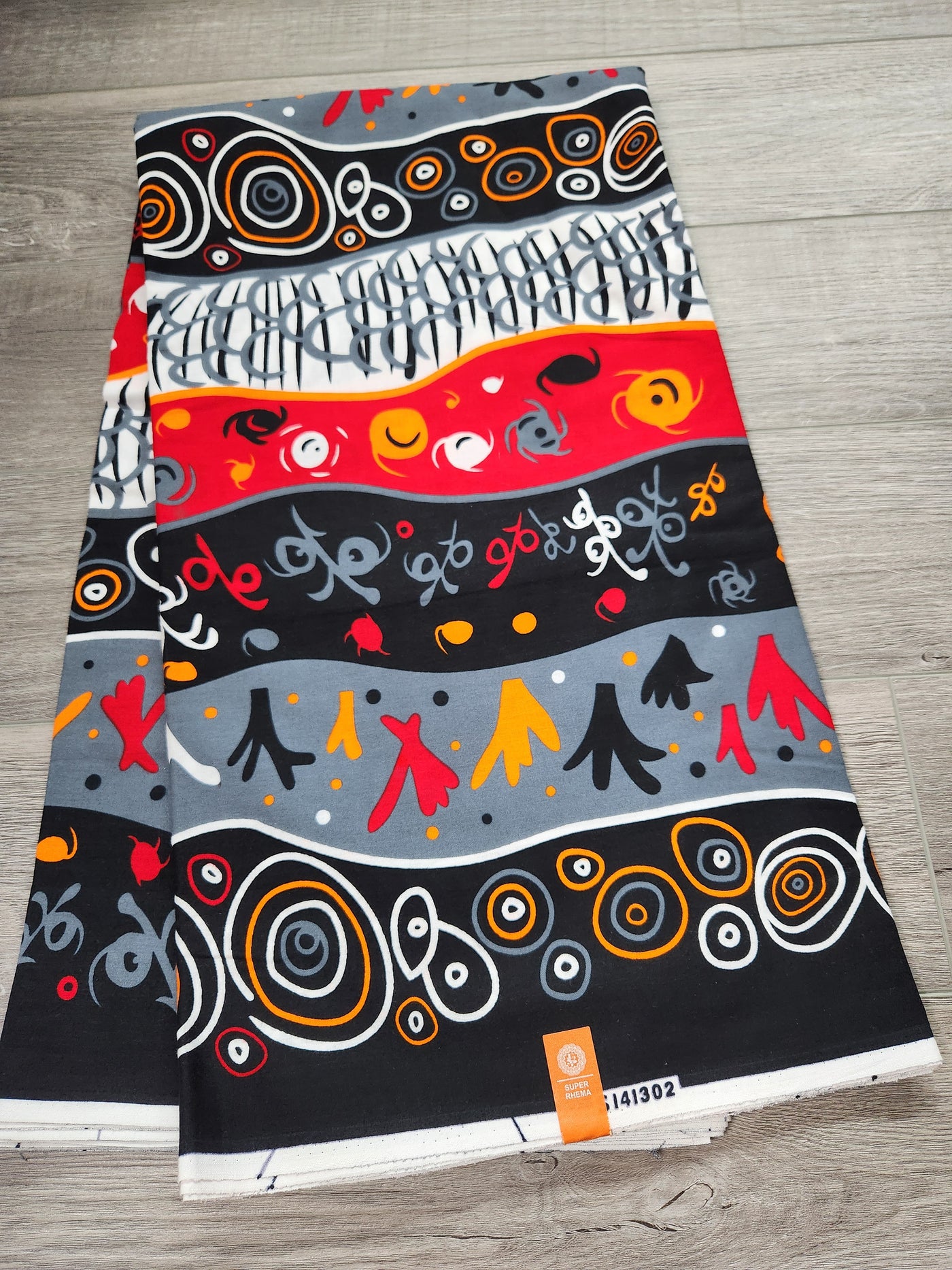 Gray, Red and Black African Ankara Print Fabric, Ankara Fabric