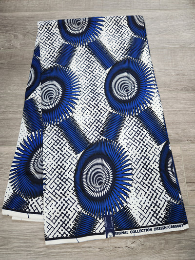 White and Blue African Print Fabric, Ankara Fabric