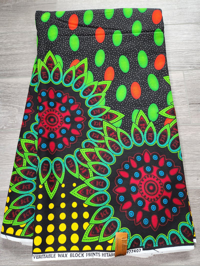 Black, Green and Red African Print Fabric, Ankara Fabric