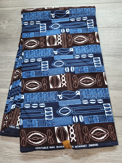 Brown and Blue Tribal African Print Fabric, Ankara Fabric