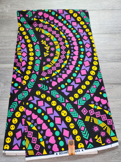 Black and Pink African Print Fabric, Ankara Fabric