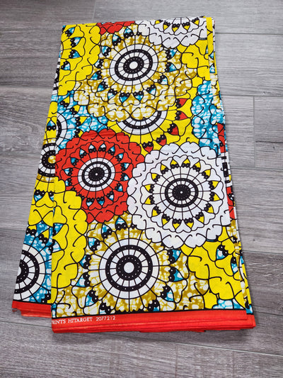 White, Yellow, and Red Ankara Print Fabric