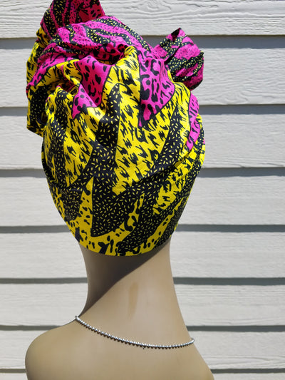 Pink and Yellow African Fabric Headwrap. Ankara Headwrap