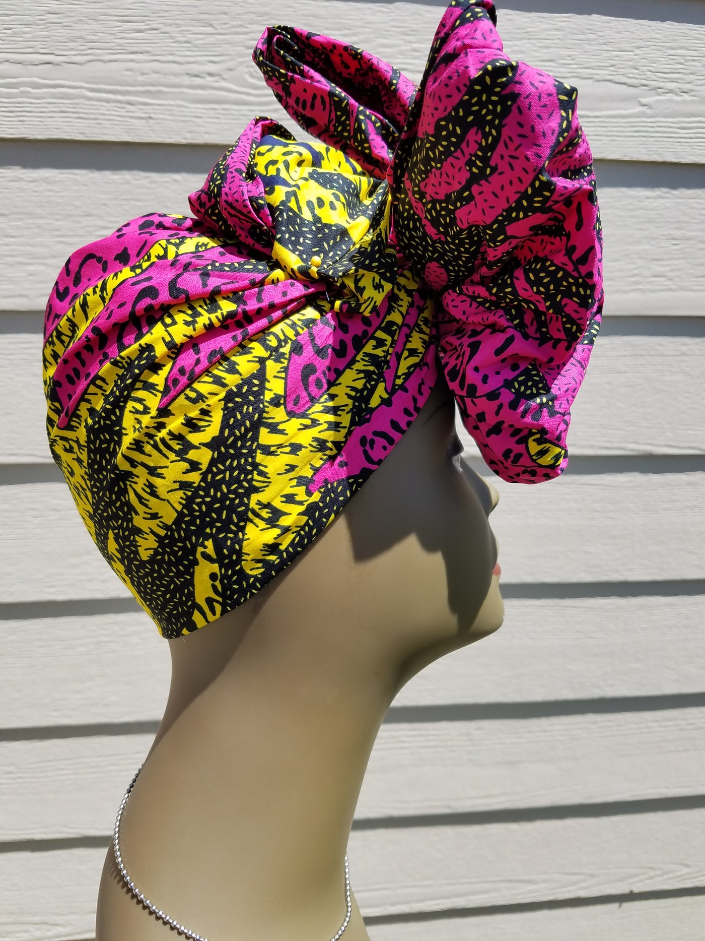 Pink and Yellow African Fabric Headwrap. Ankara Headwrap