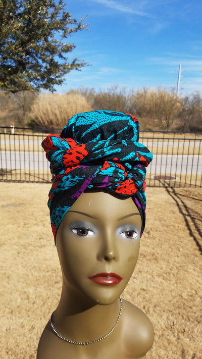 Teal and  Black African Fabric Headwrap. Ankara Headwrap