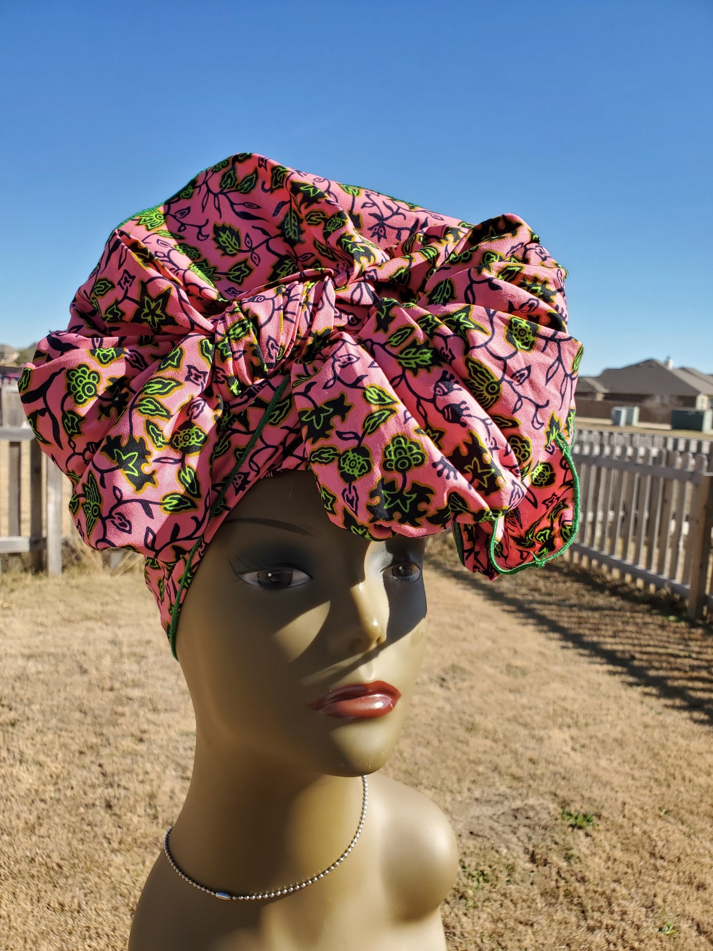 Pink and Green African Fabric Headwrap. Ankara Headwrap