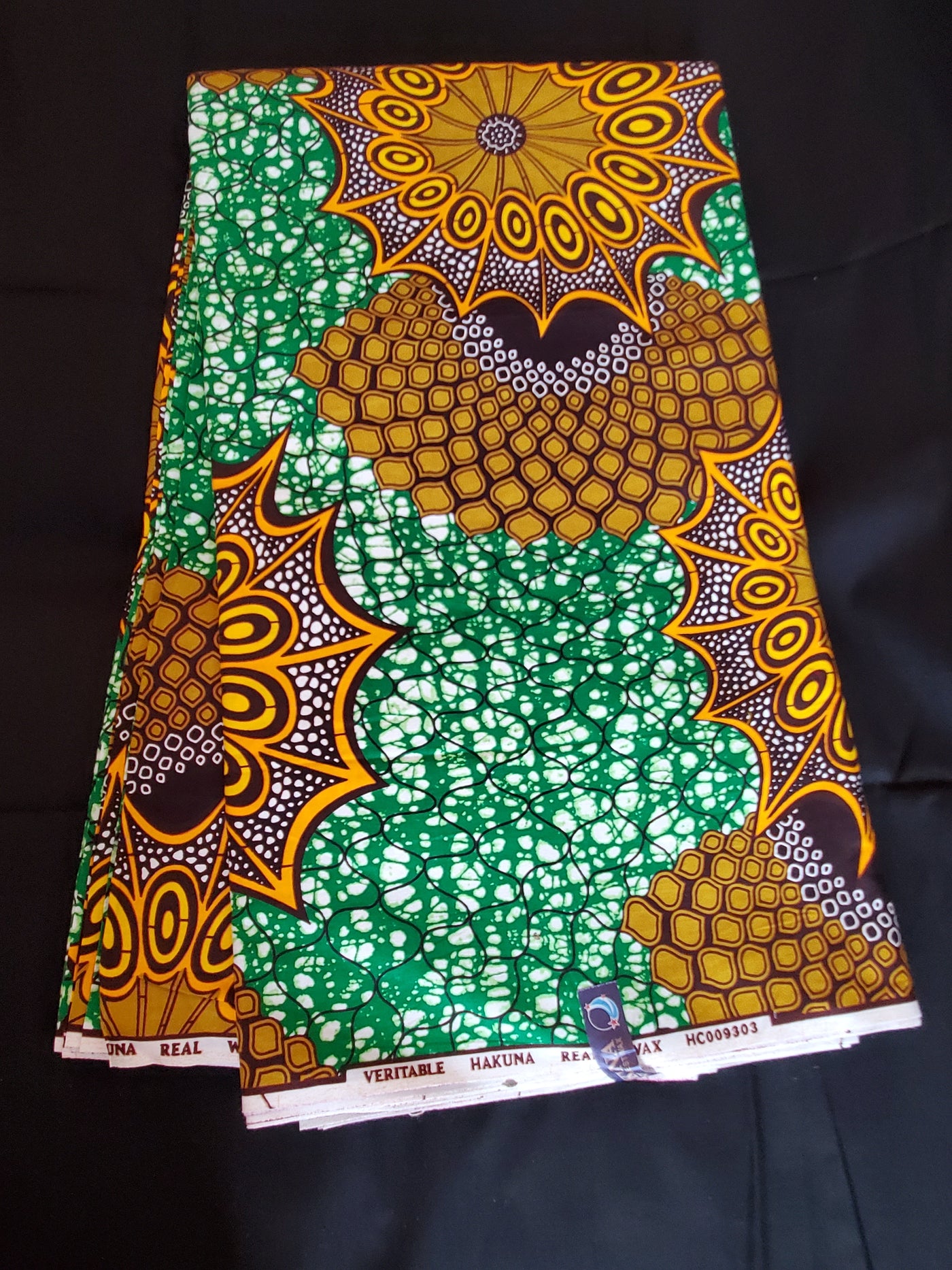 Green and Gold African Ankara Print Fabric