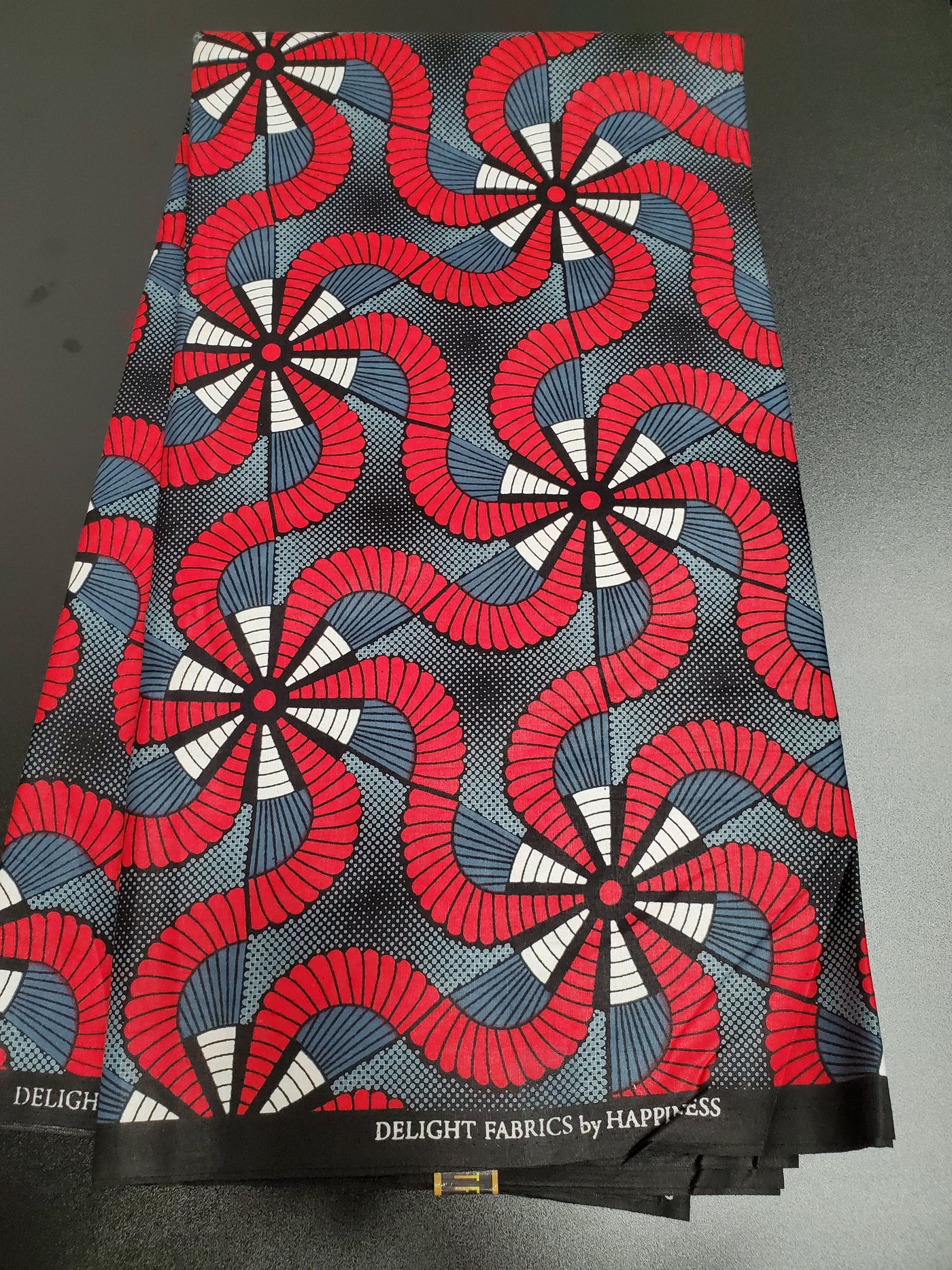 Red and Gray African Ankara Print Fabric