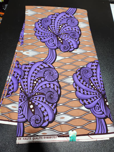 Brown and Purple Ankara Print Fabric