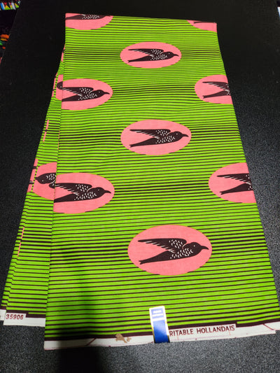 Green and Pink Bird Ankara Print Fabric