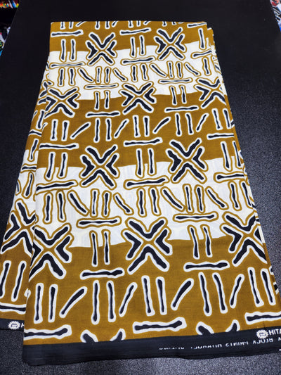 Ivory and Gold Tribal Ankara Print Fabric ACS2059