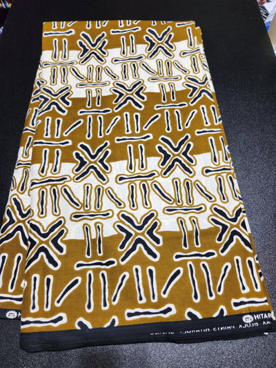 Ivory and Gold Tribal Ankara Print Fabric ACS2059