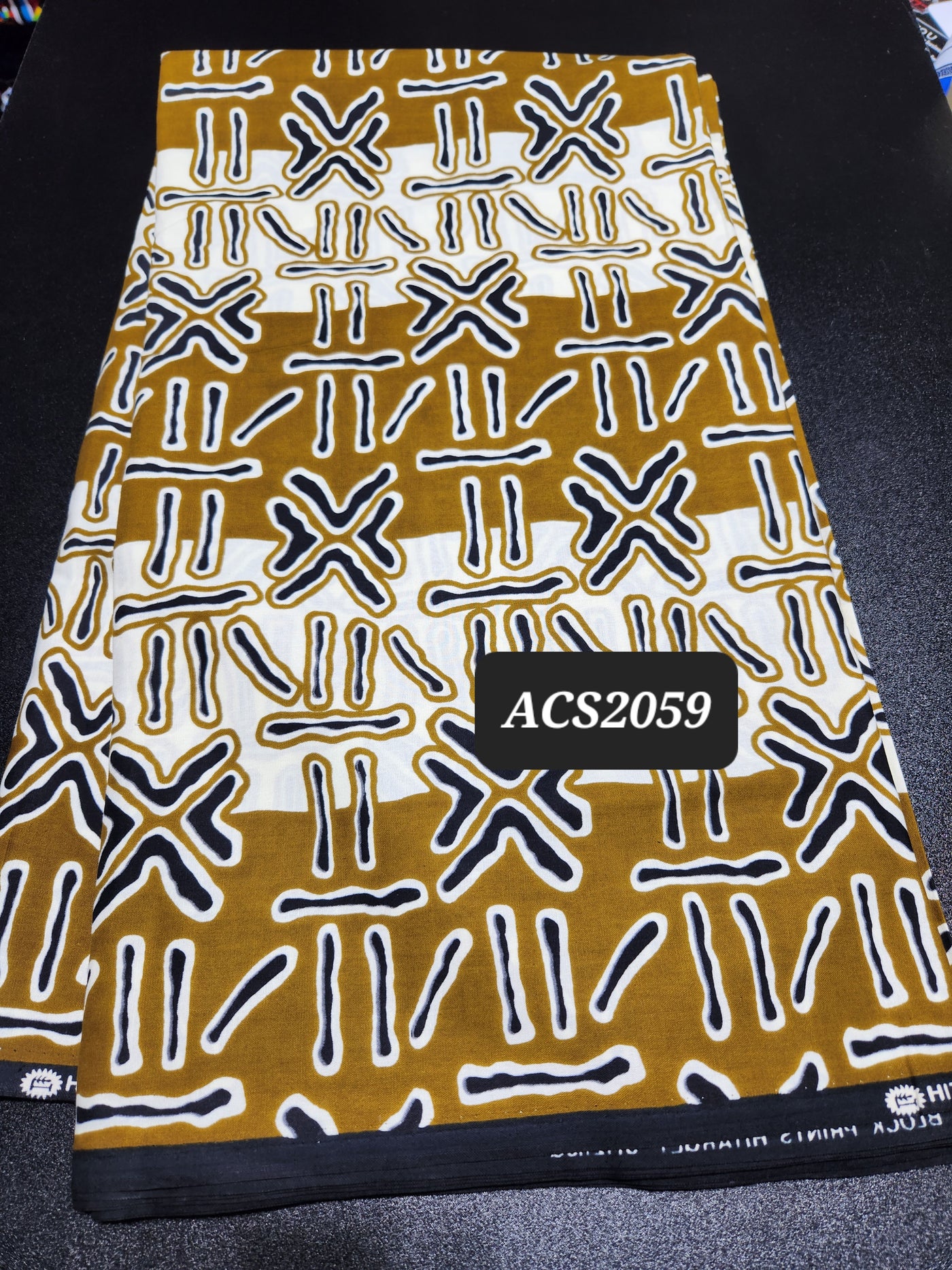 Ivory and Gold Tribal Ankara Print Fabric ACS2059