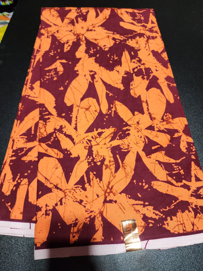 Orange and Maroon Ankara Print Fabric ACS2073