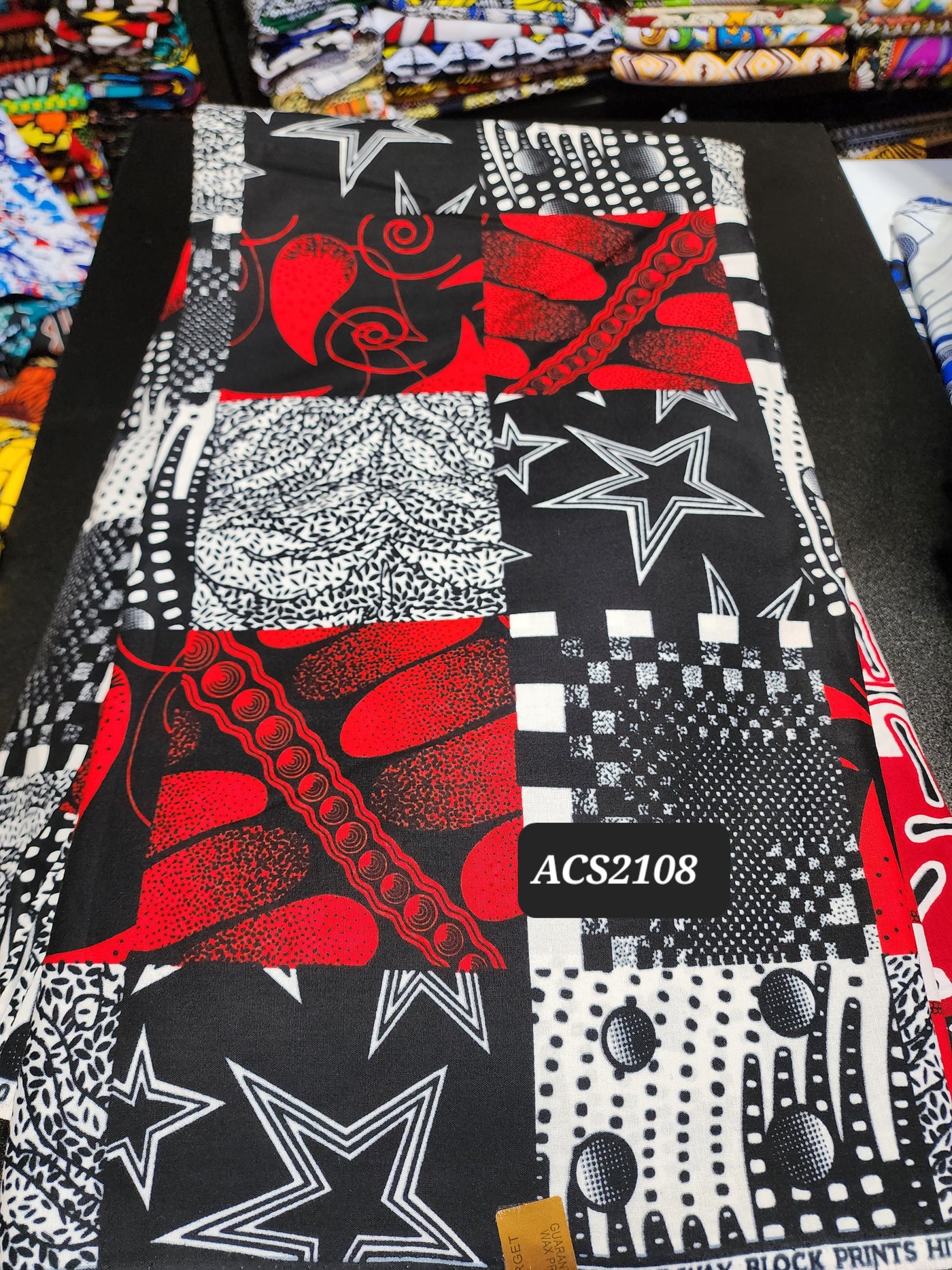 Black, White and Red Ankara Fabric ACS2108