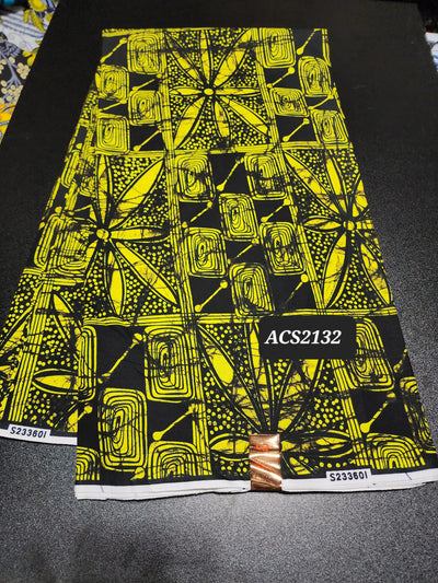 Yellow and Black Ankara Print Fabric, ACS2132