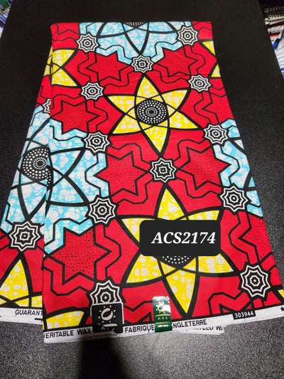 Red Ankara Print Fabric, ACS2174
