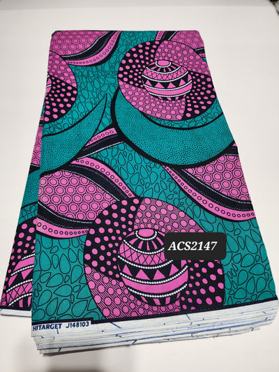 Teal Ankara Print Fabric, ACS2147