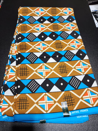 Brown and Blue Ankara Print Fabric, ACS2155
