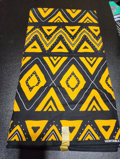 Black and Gold Ankara Print Fabric, ACS2183