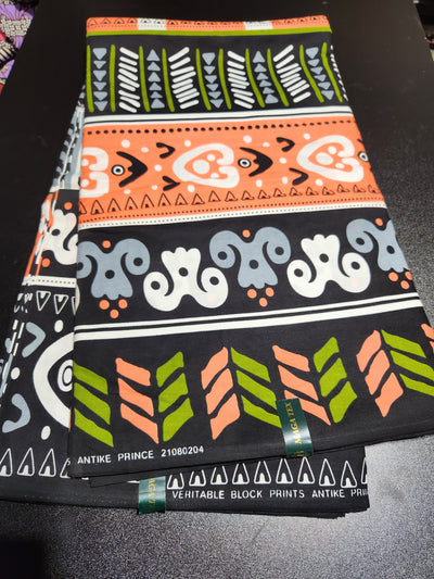 Peach and Black Tribal Ankara Print Fabric. ACS2243