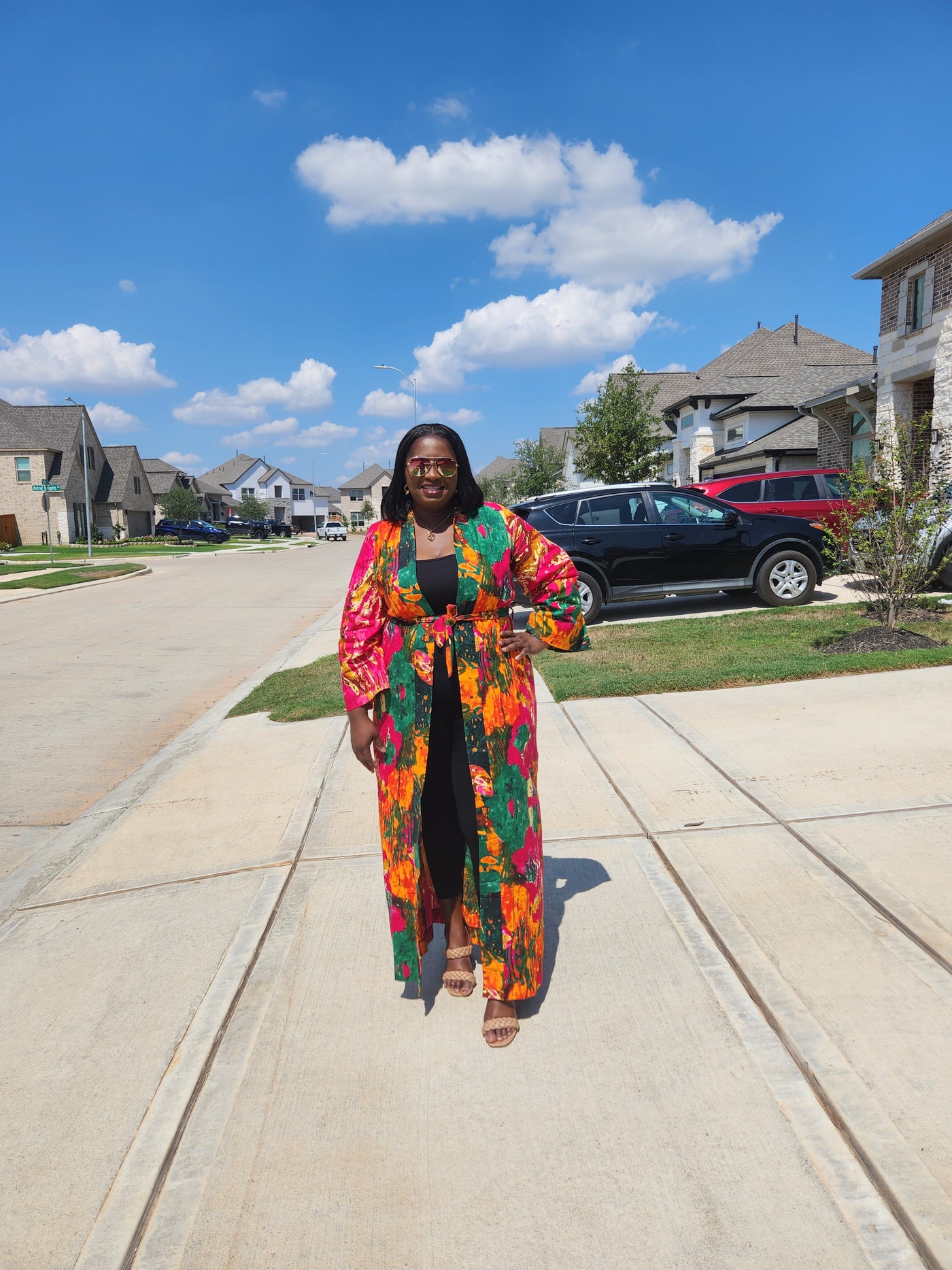 Pink and Green Maxi Kimono with Belt