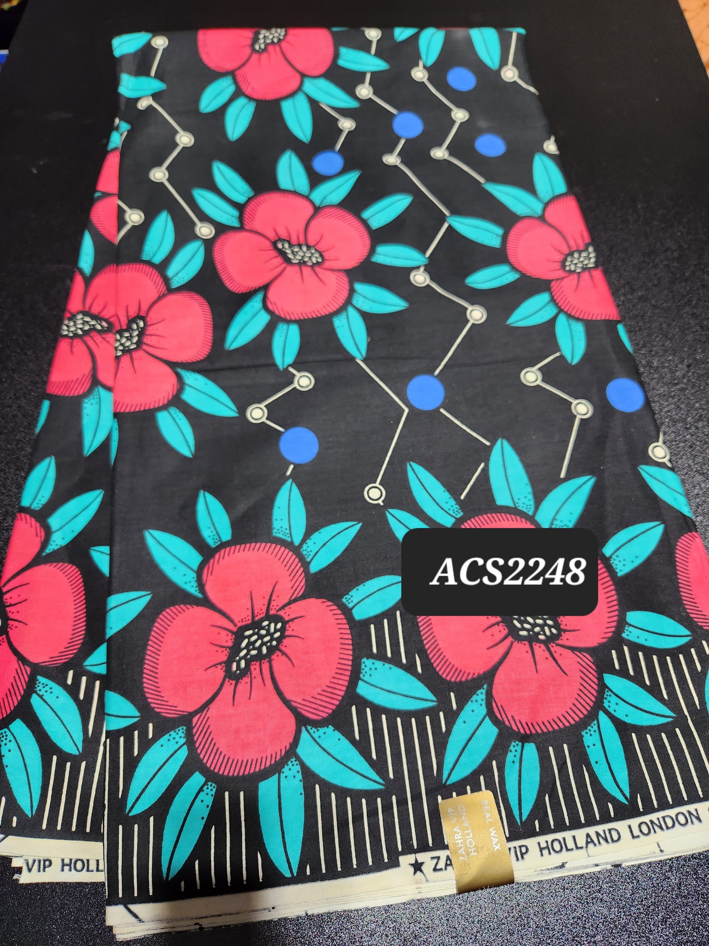 Black and Pink African Ankara Print Fabric, ACS2248