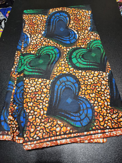 Brown, Blue and Green African Ankara Print Fabric