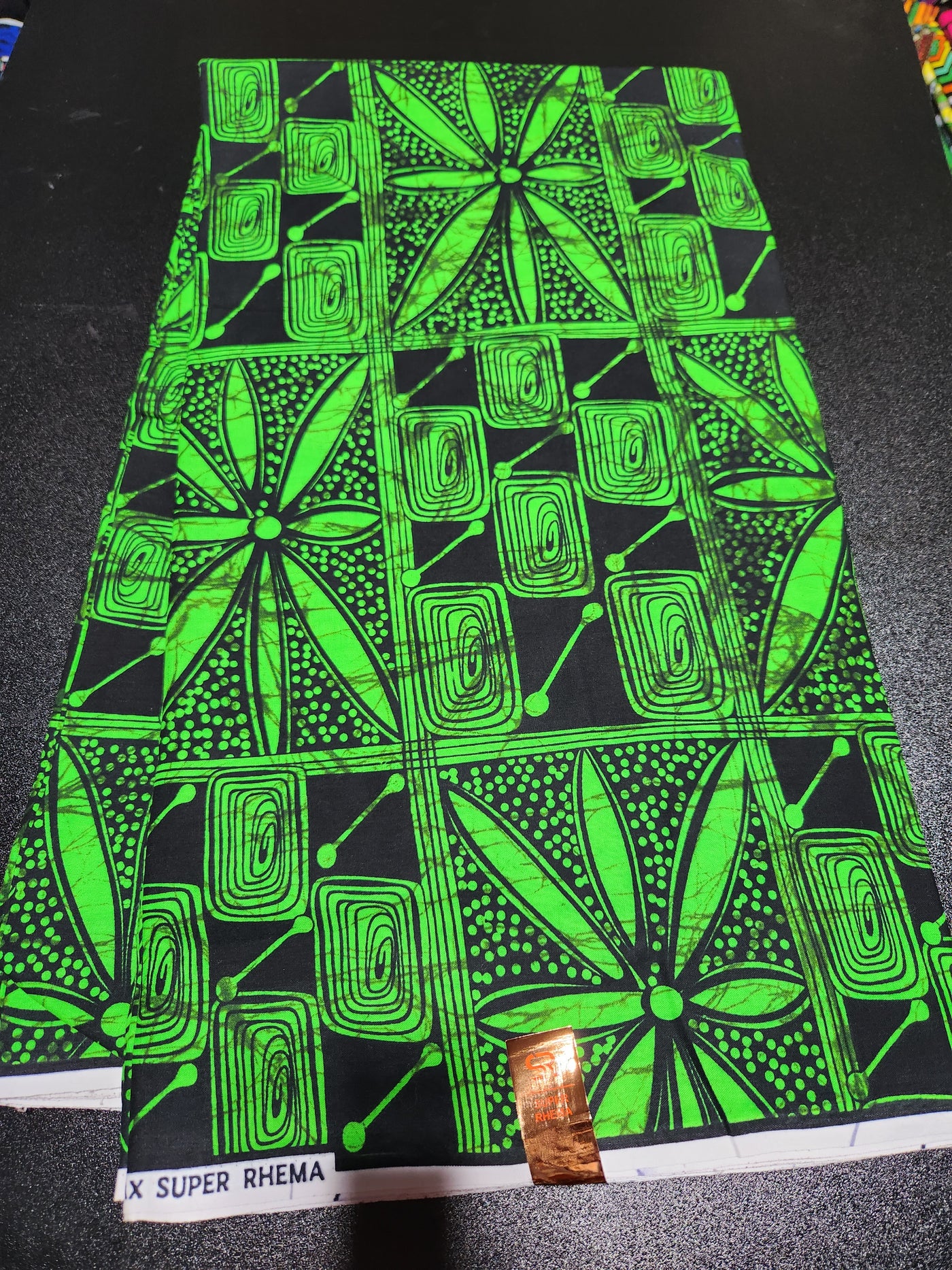 Green and Black African Ankara Print Fabric