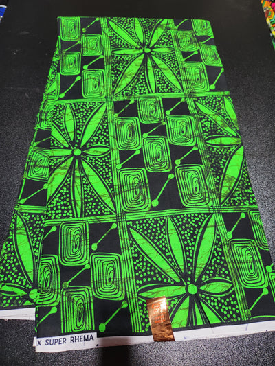 Green and Black African Ankara Print Fabric