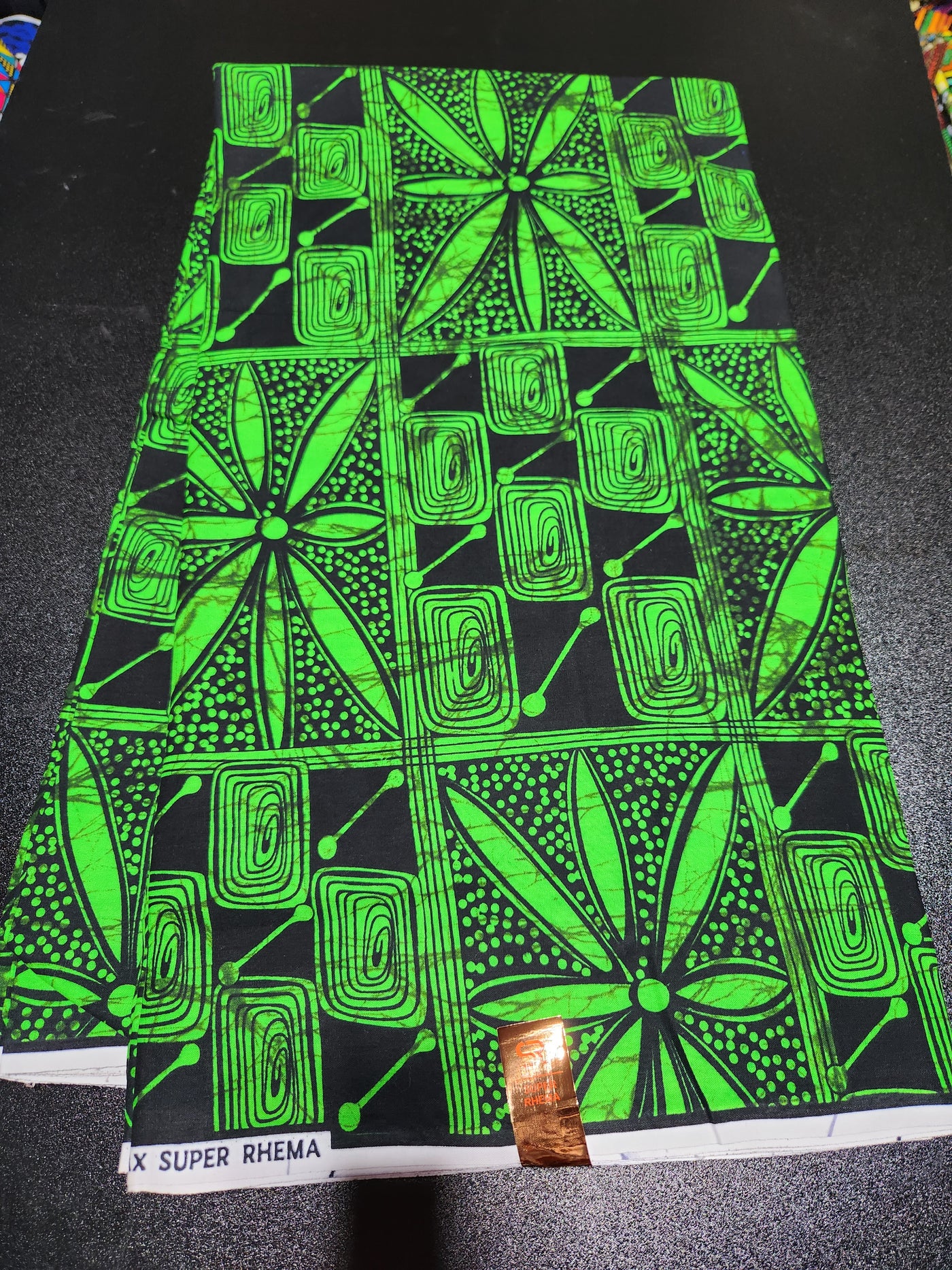 Green and Black African Ankara Print Fabric