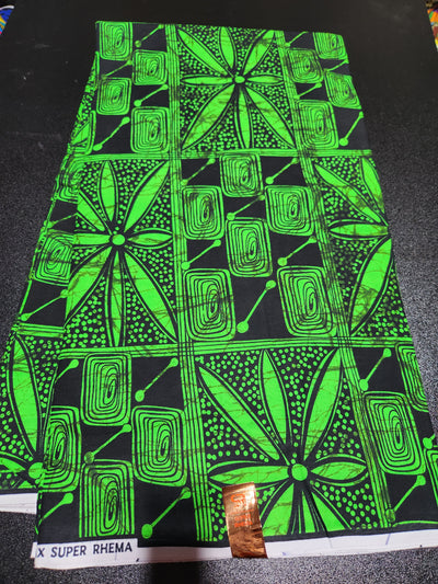 Green and Black African Ankara Print Fabric