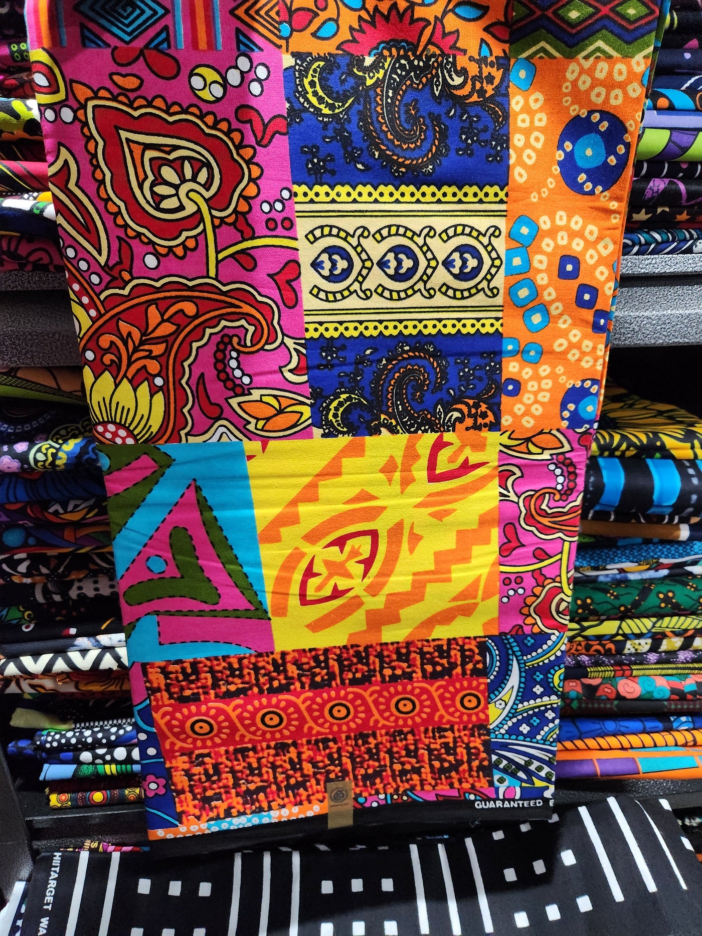Orange Patchwork African Print Fabric, Ankara Fabric AF411
