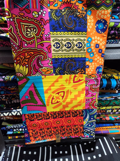 Orange Patchwork African Print Fabric, Ankara Fabric AF411