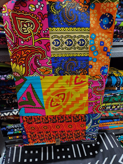 Orange Patchwork African Print Fabric, Ankara Fabric AF411